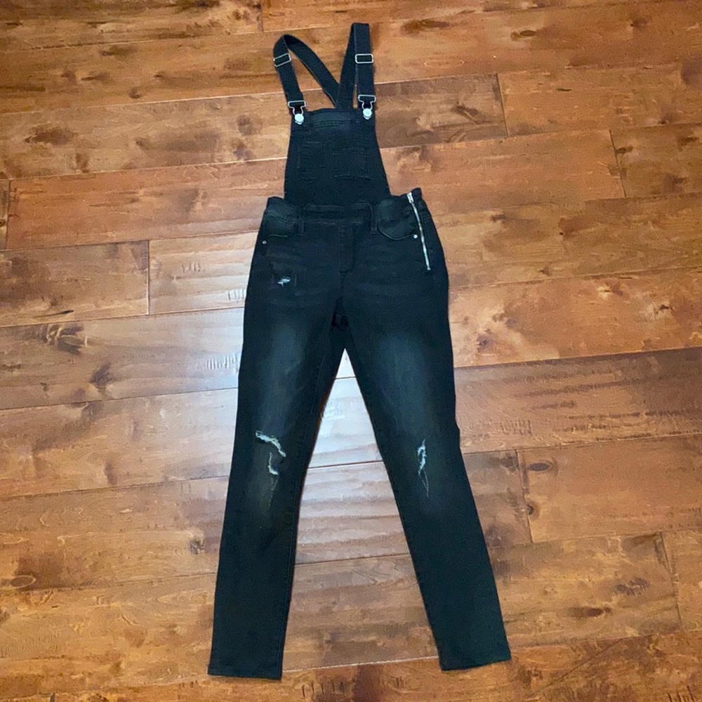 BEBE black ripped overall skinny jeans